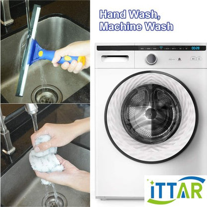 ITTAR Rotatable Window Cleaning Kit, Glass Cleaner Tool with 60" Extension Pole, Rubber Squeegee & 2 Microfiber Pads Combo, Window Washing Equipment for Cleaning Shower, High Windows, Car Glass