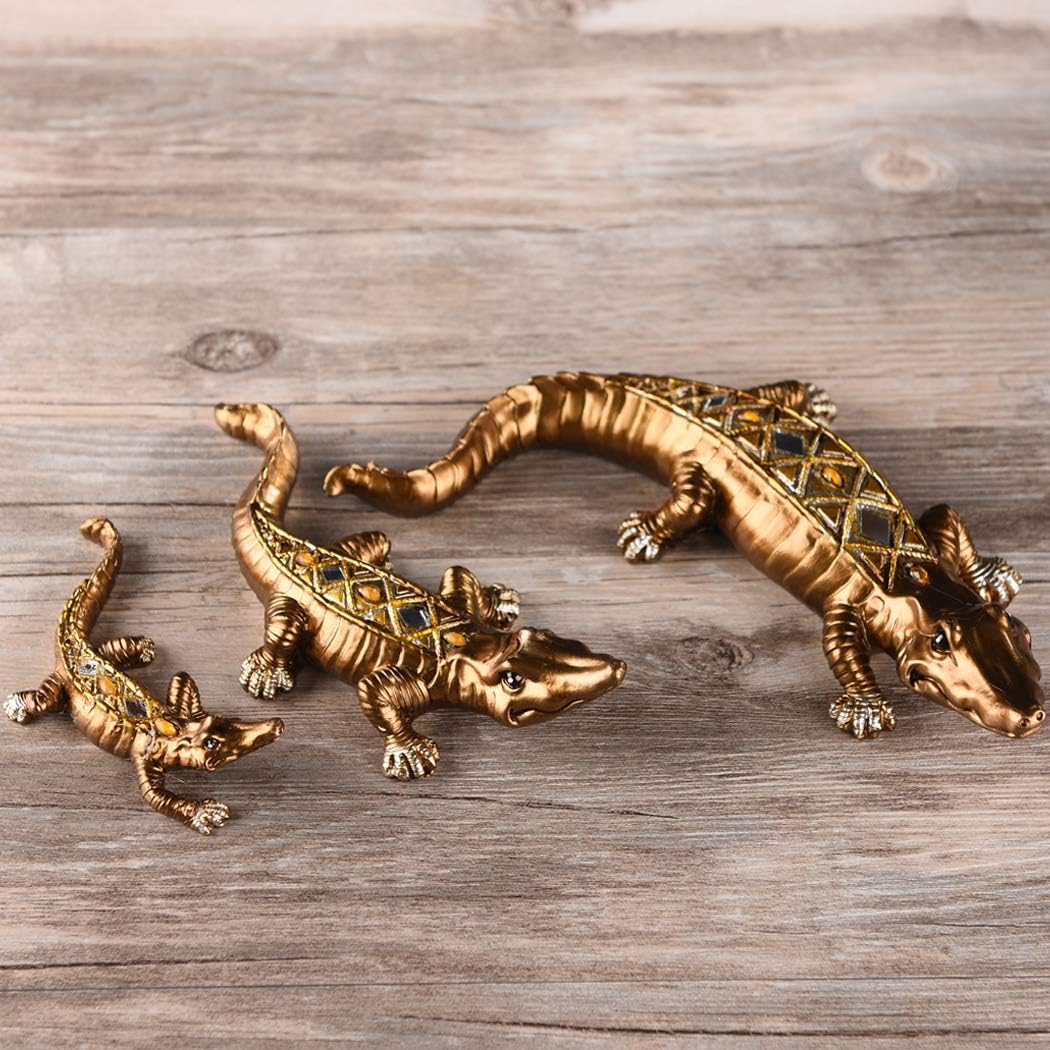 BRASSTAR Three Crocodile Statue, Resin Golden Royal Alligator Family Figurine, Home Office Art Decoration