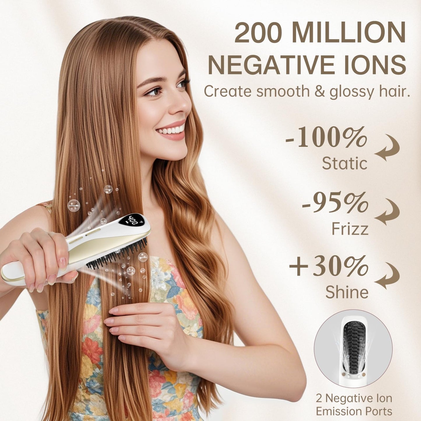 Luxspire Cordless Hair Straightener Brush, Dual Power Hair Brush Straightener with 45W Fast Charger, 6 Temps 200M Negative Ions, Portable Comb for Travel, White