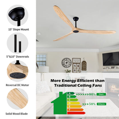 Bigzone 88" Large Ceiling Fan No Light With Remote, DC Motor Quiet Energy Saving,3 Balsa Wood Blades,Outdoor/Indoor Ceiling Fan With Reversible Blades