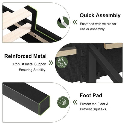 Feonase Twin Platform Bed Frame, Fabric Upholstered Twin Bed Frame, Solid Wood Slats & Heavy Duty Feet Support, No Box Spring Needed, Noise-Free, Easy Assembly, Black