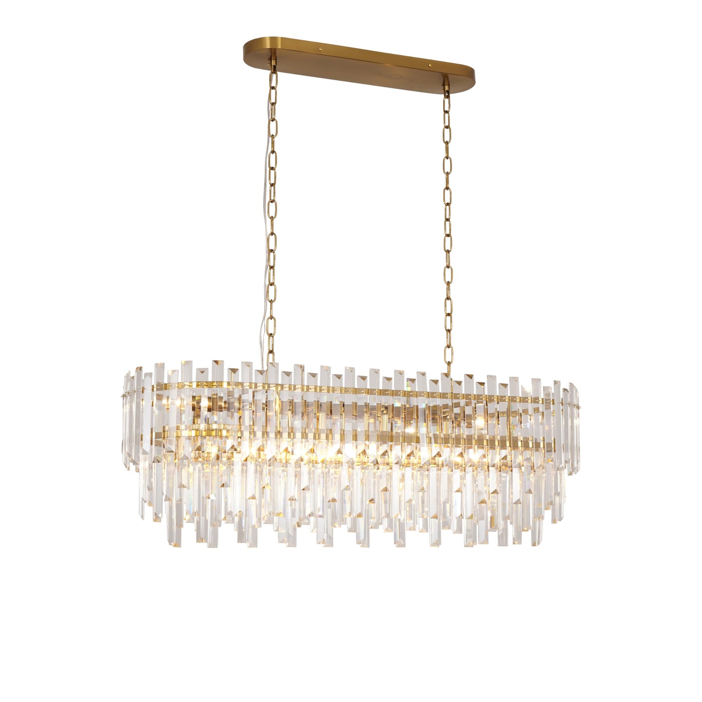Lt-vt Modern Rectangular Crystal Chandelier Gold Finish Linear Pendant 10-Light Fixture for Dining Room Living Room Ceiling Lamp Contemporary Home Decor L37.4''