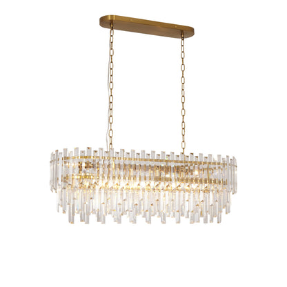 Lt-vt Modern Rectangular Crystal Chandelier Gold Finish Linear Pendant 10-Light Fixture for Dining Room Living Room Ceiling Lamp Contemporary Home Decor L37.4''