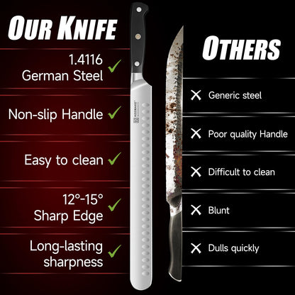 KEEMAKE Brisket Knife, 12‘’ Carving & Slicing Knife with Ergonomic Handle, German High-Carbon Steel, Sheath Included, Razor Sharp for Meat, Roasts, BBQ, Turkey, Grilling Gifts for Men