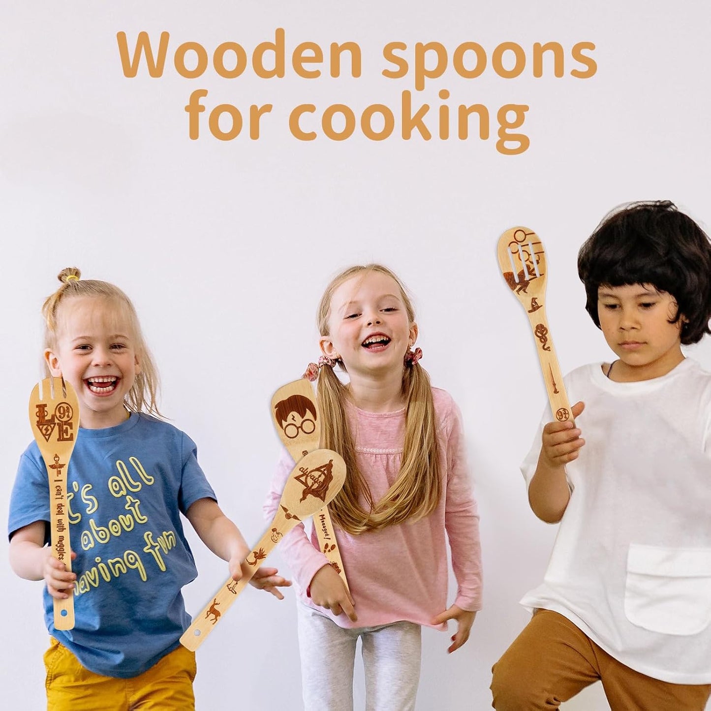 Wooden Spoons for Cooking Utensils Set 7pcs - Harry Gifts for Women Kitchen Accessories, Magic Wizard Spoon