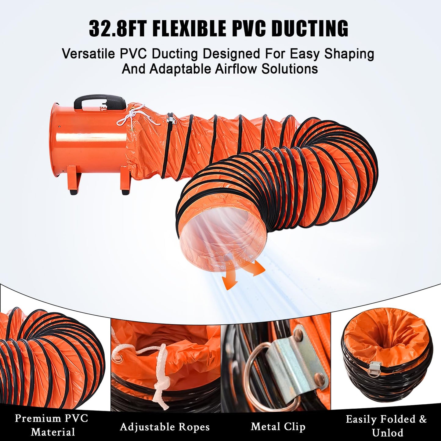 ExploreHorizon 16-Inch Heavy Duty Portable Exhaust Fan - 5500 CFM High Velocity Blower, 2-Speed Adjustable with 32ft Vinyl Hose - Ideal for Crawl Spaces, Attics, Basements, Workshops, Garage