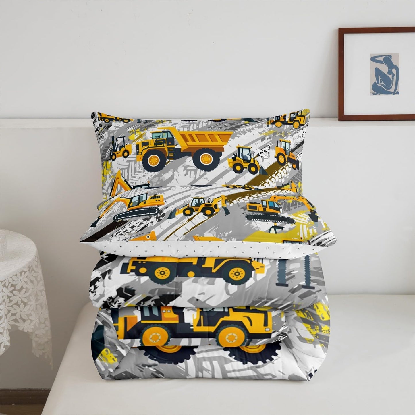 Set Boys Construction Comforter Truck Bedroom Decor for Kids Girls Under Construction Vehicles Down Comforter Nursery