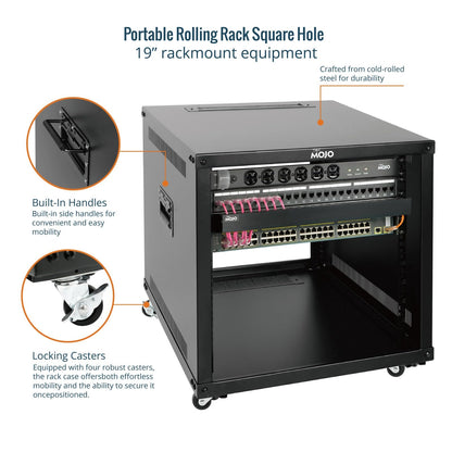 Tecmojo 9U Portable Rolling Network Rack, 4-Post Mobile Open Frame Server Rack with Wheels, Free Standing Server Cabinet for Computer/Data/AV/IT Equipment/Network Equipment