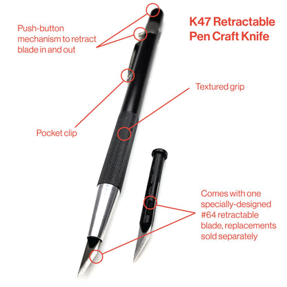 Excel Blades K47 Retractable Craft Knife Pen 2-Pack – Precision Art Knife with #65 Angled Blade for Paper, Cardstock, Vinyl, Film & Plastic – Slim Aluminum Hobby Cutter with Pocket Clip – Made in USA