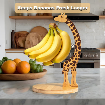 boxchess Giraffe Banana Holder Stand, Bamboo Banana Hanger with Stainless Steel Hook for Countertop or Under Cabinet – Decorative Banana Tree Fruit Holder for Even Ripening, Storage and Easy Access