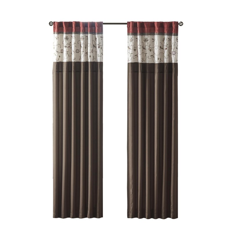 Madison Park Serene Embroidered Light Filtering Treatment Curtain Rod Pocket/Back Tab Single Window Panel Drape for Bedroom Livingroom and Dorm, 50x84", Red