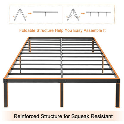 VECELO 16" Full Size Metal Platform Bed Frame,Heavy Duty Steel Slat/Easy Assembly Mattress Foundation/No Box Spring Needed