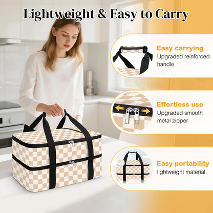 Coobiiya Insulated Casserole Carrier,Lasagna Lugger Tote Keeps Food Hot or Cold,Thermal Lunch Bag Warmer & Cooler Carrier Bag,Portable Tote Bag Fits 9" x 13" Baking Dish for Picnic and Cookout