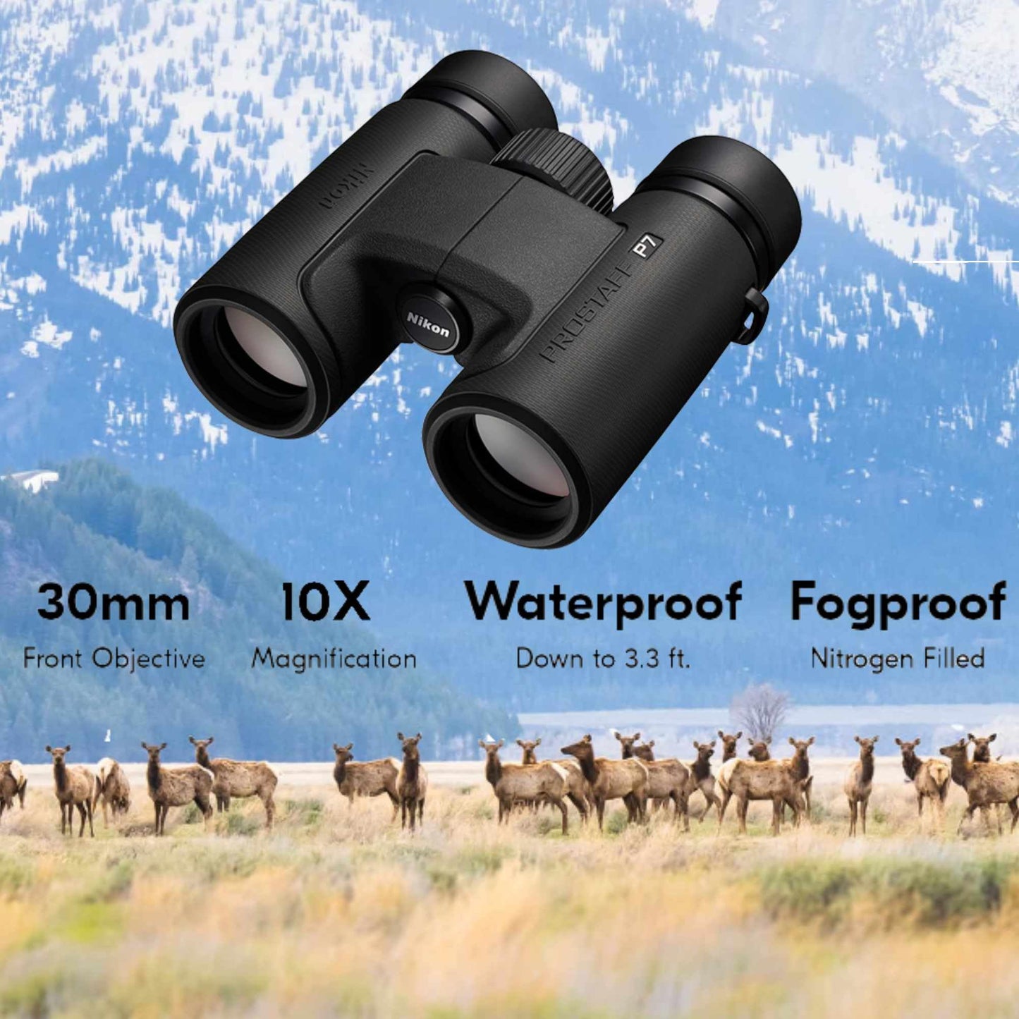 PROSTAFF P7 10x30 (16771) Black Binoculars Bundle with Lens Pen and Cleaning Cloth, Compact Binoculars for Adults for Hunting, Bird Watching, and Hiking Essentials, Zoom