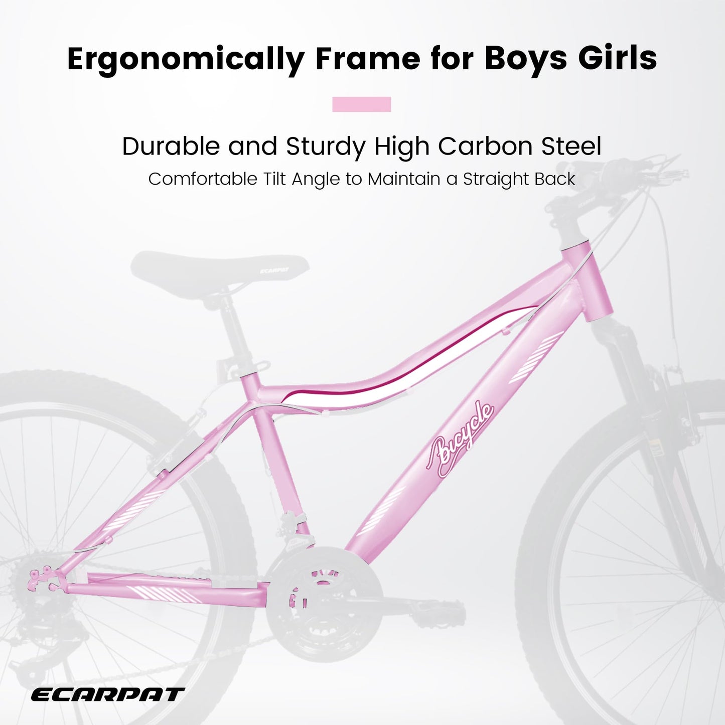 HIWORK Mountain Bike 26 Inch, High Density Carbon Steel Frame Girls Bike with 21-Speed Front Suspension Dual V-Brakes, Bike for Teenagers Girls Womens Bicycle | Pink