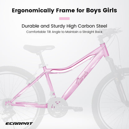 HIWORK Mountain Bike 26 Inch, High Density Carbon Steel Frame Girls Bike with 21-Speed Front Suspension Dual V-Brakes, Bike for Teenagers Girls Womens Bicycle | Pink