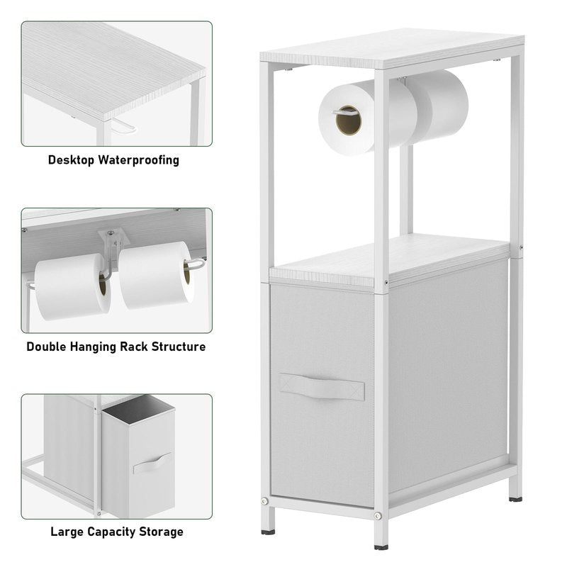 NOVIMANGO Slim Toilet Paper Storage Cabinet White, Toilet Paper Holder with Storage Bathroom Cabinet for Small Spaces Freestanding Tissue Stand with Drawer