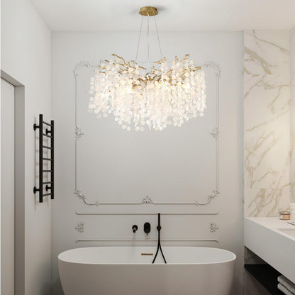 VBKK 32 Inch Gold Crystal Chandelier, 10-Light Coastal Chandeliers for Dining Room, Large Modern Tree Branch Light Fixtures, Seashell Chandelier for Entryway Foyer Bathroom Living Room, E12