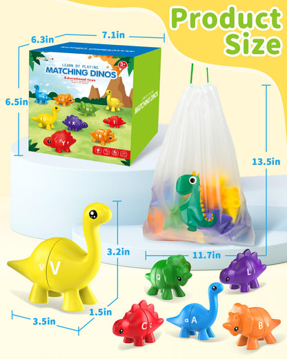 Walenty 26PCS Dinosaur Alphabet Learning Toys for Toddlers Kids 3-5, Montessori Educational Toys Gifts for 3 4 5 Year Old Boy Girl, Preschool Learning Activities, Double Sided ABC Matching Game