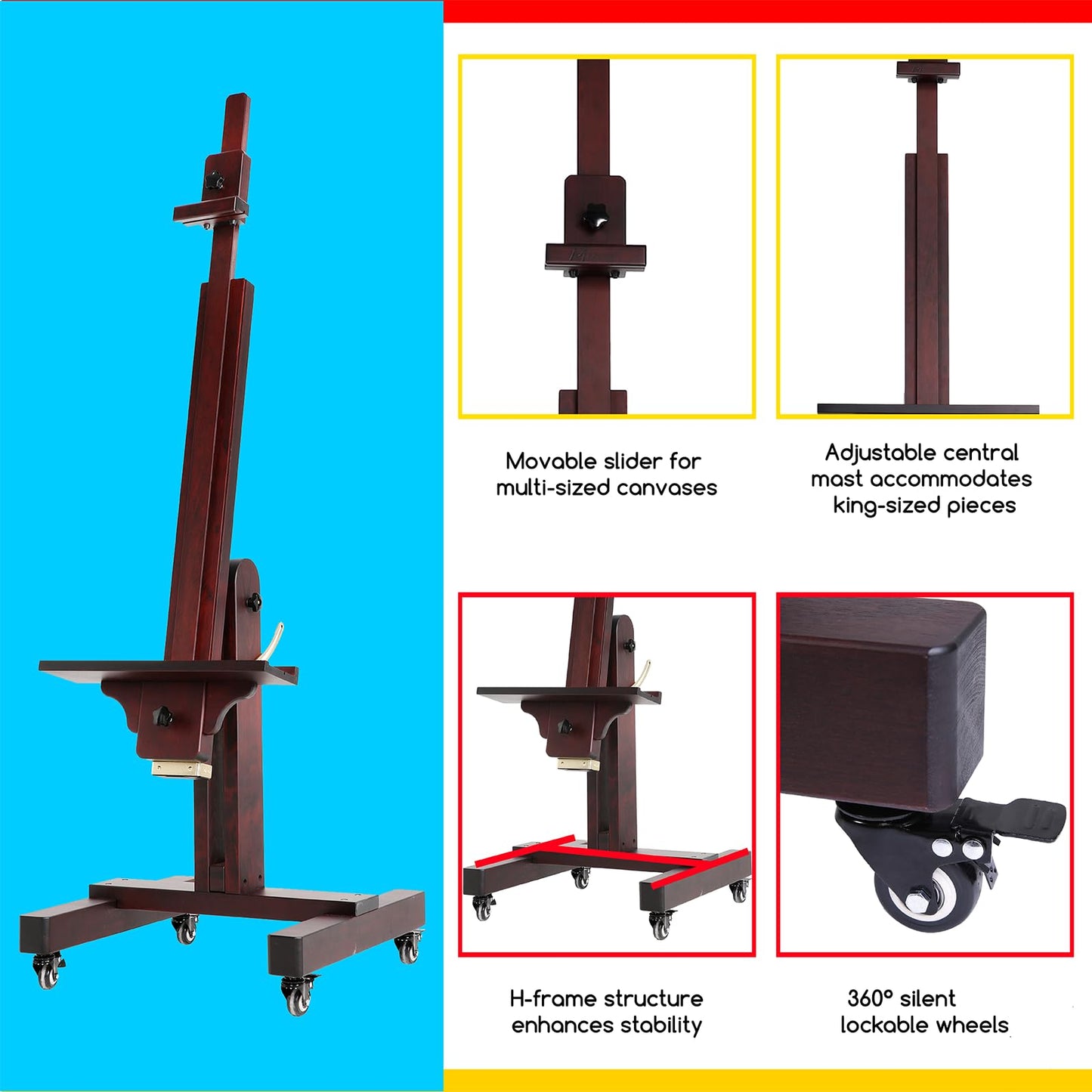 MEEDEN Heavy Duty Painting Easel: Professional Solid Beechwood Large Easel Holds Canvas Art up to 71” High - Tilts Flat Easily Wooden Floor Easel for Adult Artist Beginners Art Studios