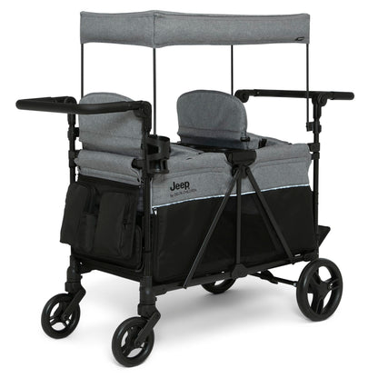 Delta Children - Jeep Aries Stroller Wagon - Premium Wagon for 2 Kids with Convertible Seats, Adjustable Push/Pull Handles, Removable Canopy & Flat Fold - Greenguard Gold Certified, Grey