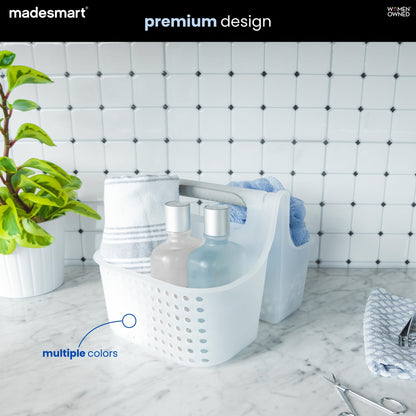 madesmart Portable Shower Caddy Tote with Soft Handle, Plastic Organizer for Soap, Shampoo & Bath Essentials, Carbon