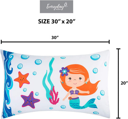 Everyday Kids 2-Pack Standard Size Pillowcases, 20 x 26”, 100% Soft Microfiber, Mermaid