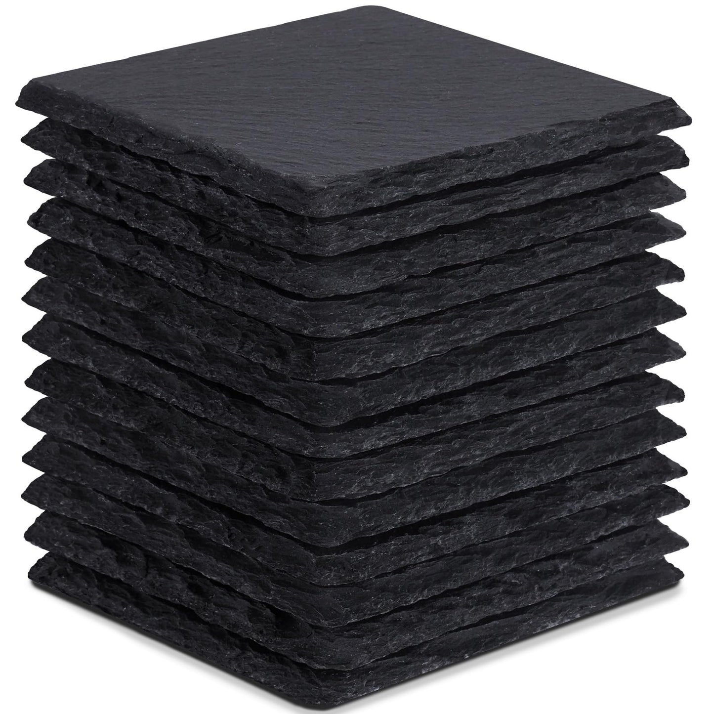 13 Pieces Slate Drink Coasters, GOH DODD 4 Inch Black Coasters Stone Coaster Set, Laser Engraving Blanks with Anti-Scratch Bottom for Home Office Kitchen Housewarming Gifts Wedding Party, Square