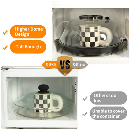 Microwave Splatter Cover Lid for Food 10.2 Inch with Water Steamer, Clear Microwave Splash Guard Cooker Lid with Plate, Dish Bowl Plate Serving Cover Cookware High Transparent Plastic Grey