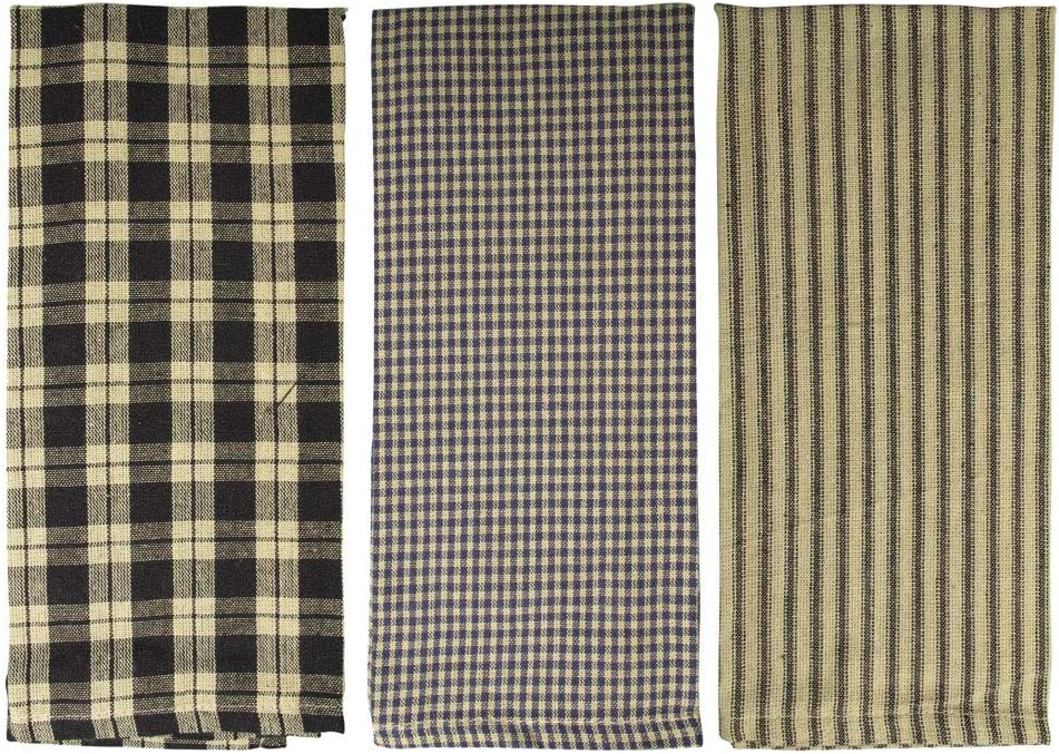 fillURbasket Black Farmhouse Kitchen Towels - Set of 3 Striped Buffalo Checked Plaid Dish Towels for Decor