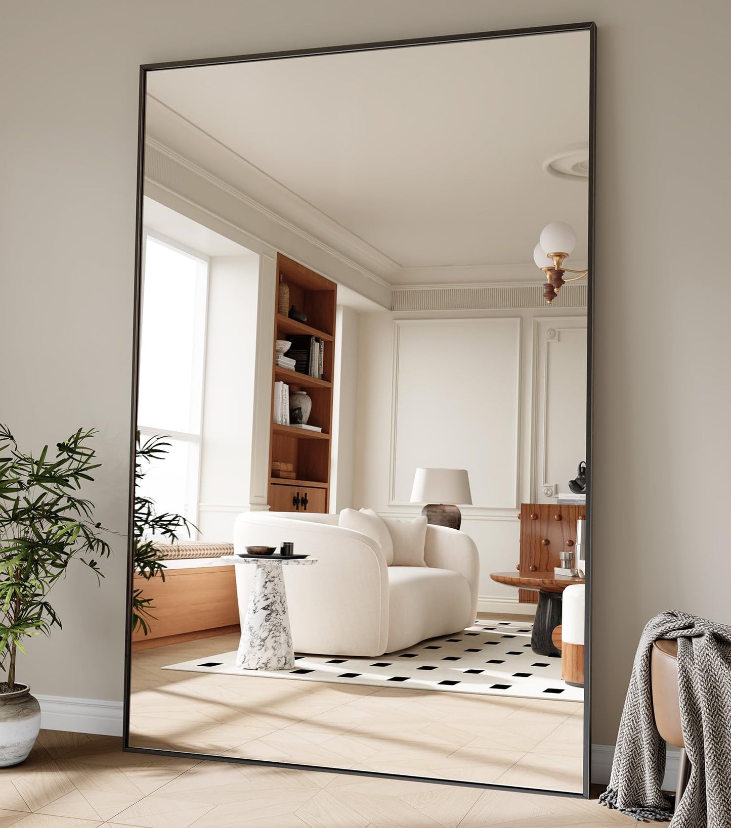 Koonmi 86"x40" Floor Mirror Full Length, Bedroom Floor Body Mirror with Stand, Large Black Mirror, Leaning, Standing or Hanging Horizontally/Vertically