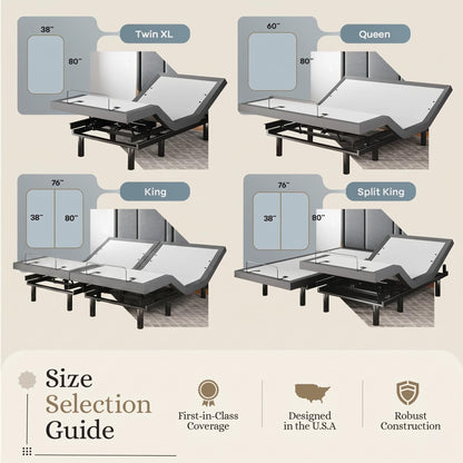 Sven & Son Classic Adjustable Bed Base, Head and Foot Lift, Massage, Under-Bed Lights, USB, Memory, Zero Gravity Smart Frame - King