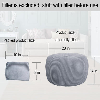 Sanmudecor Unstuffed Ottoman Pouf Cover, Foot Rest Cover, Bean Bag Chair Cover (Gray)