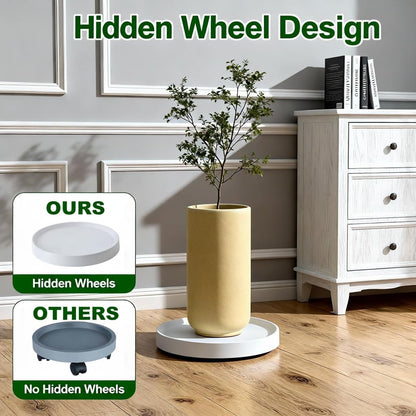 10inch 2Pack (10inch) Mobile Plant Stands with Wheels White Plant Caddy with Hidden Wheels,Flower Pots Rolling