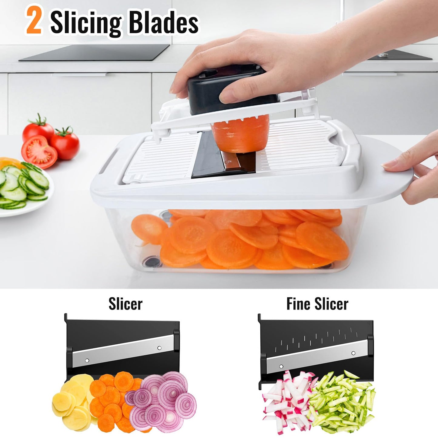 12 Blade All-in-1 Vegetable Chopper Mandoline Slicer with Container, Spiralizer with Containers, Food Chopper, Onion Chopper, Veggie Cutter for Salad, Kitchen Gadgets Accessories Essentials, White