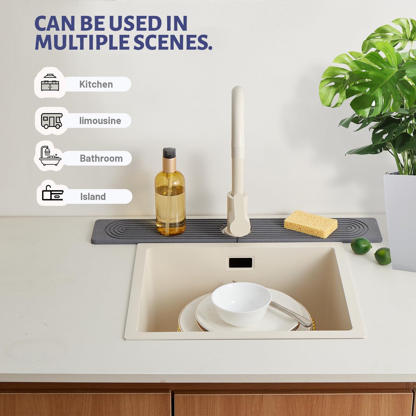Stone Faucet Mat for Kitchen Sink, Faucet Mat Fast Drying Diatomite, Sink Splash Guard Water Absorbing Stone Tray for Sink, Counter Protector for Kitchen & Bathroom
