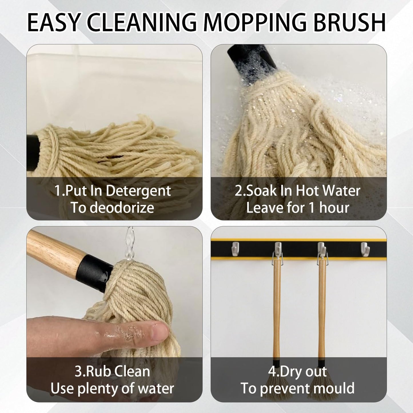 XMSTOY BBQ Mop Brushes for Sauce, Grill Basting Mop Wooden Long Handle BBQ Mop with 4 Extra Replacement Heads Perfect for BBQ Grilling Smoking Steak Marinade or Glazing (18 Inch)