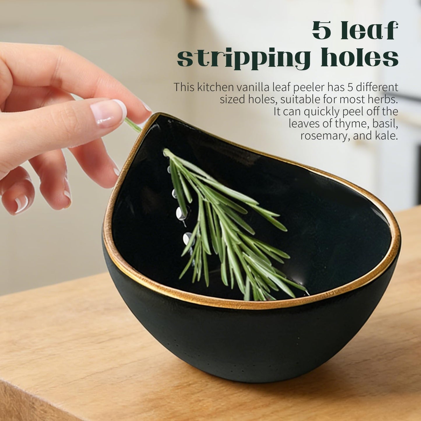 TASOMUTY Herb Stripper Bowl,2026 New Herb Stripper Bowl Ceramic,Kitchen Tools for Stripping Herbs,Comes with a Small Brush. (Navy Blue)