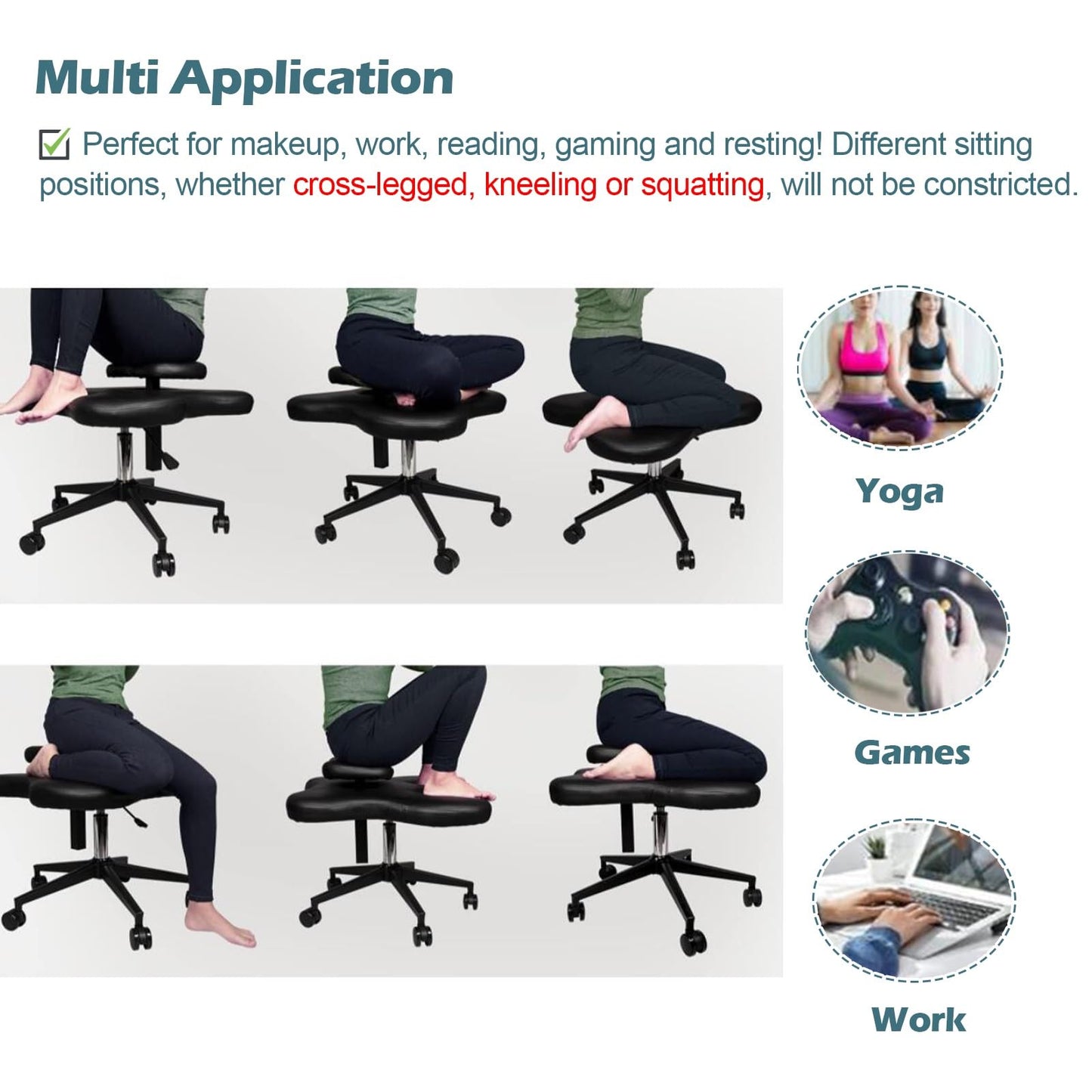 JLXJYS Kneeling Chair Faux Leather Kneeling Office Chair Height-Adjustable, Ergonomic Kneeling Chair Rolling ADHD Desk Chairs for Adults, Meditation Seat Stool