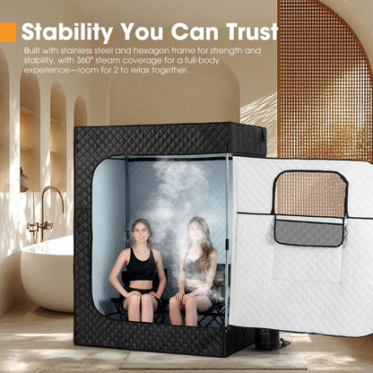SAN HIMA 2 Person Portable Sauna for Home, Steam Sauna Box with Red Light Therapy, 3L 1500W Steamer, 9 Heat Levels, 90 Minute Timer, Foldable Chair, Remote Control, Indoor Home Spa Sauna Tent