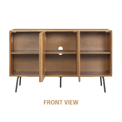 NTC MOSSIC Modern Sideboard with 3 Doors, Natural Rattan Storage Cabinet, Buffet with Metal Legs, Boho Accent Cabinet for Living Room, and Entryway, Effortless Assembly, Teak Look