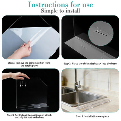 PEDOBALI 4 Pcs Acrylic Sink Splash Guard with Base 16.14 x 13.38 Inch Plate Countertop Partition Transparent Freestanding Panel Barrier for Hospitals Labs Home Kitchen Bathroom