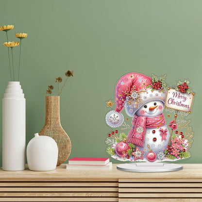 VODAPYC Christmas Diamond Art Tabletop Painting Kits, DIY Stand Up Double Sided Special Shaped Diamond Painting Desktop Ornament(Snowman-01)