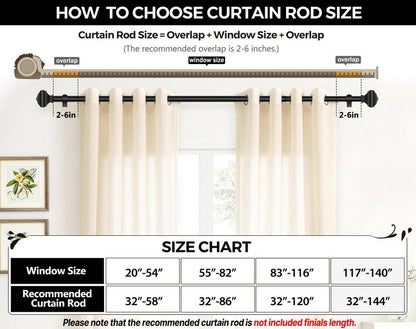 Adjustable Curtains Rods for Windows 48 to 84 Inch, USFOOK 7/8 Inch Splicing Single Curtain Pole Set, Decorative Drapery Rods 32 to 86 Inch for Home, Black Square Finials
