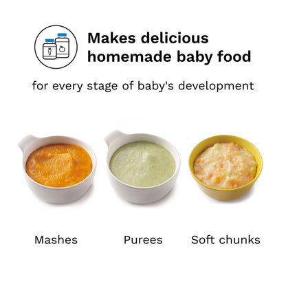 Baby Brezza One Step Baby Food Maker Deluxe – Auto shut Off, Dishwasher Safe Cooker and Blender to Steam + Puree Organic Food for Infants + Toddlers - Set of 3 Pouches + 3 Funnels