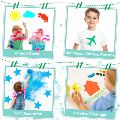 Epakh 24 Pieces Stencils for Kids 8 Inches Drawing Stencils Chalk Template Large Washable Geometric and Garden Themed Primary Shape Template for Kids Toddlers Preschooler(Primary Style)