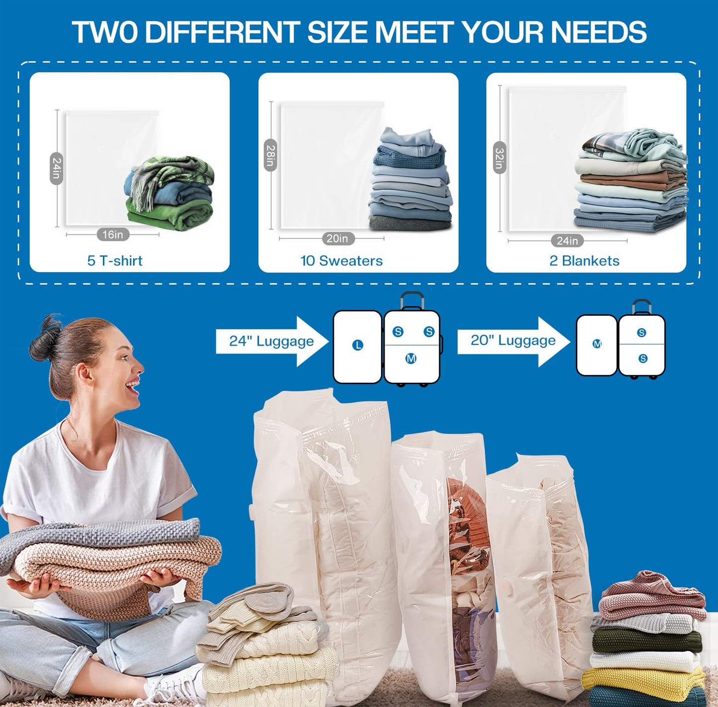 Vacuum Storage Bags for Travel, 10 Pack Vacuum Seal Bags for Clothing Travel, Compression Packing Kit with High Pressure Electric Pump, Space Saver for Clothes Luggage Traveling