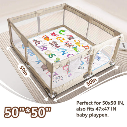 Beavtaens Baby Play Mat, 50x50 Playpen Mat with Super Soft Touch, Activity Mats with Upgraded Anti-Slip Bottom, Machine Washable Crawling Mats for Floor & Picnic (Animal Alphabets)