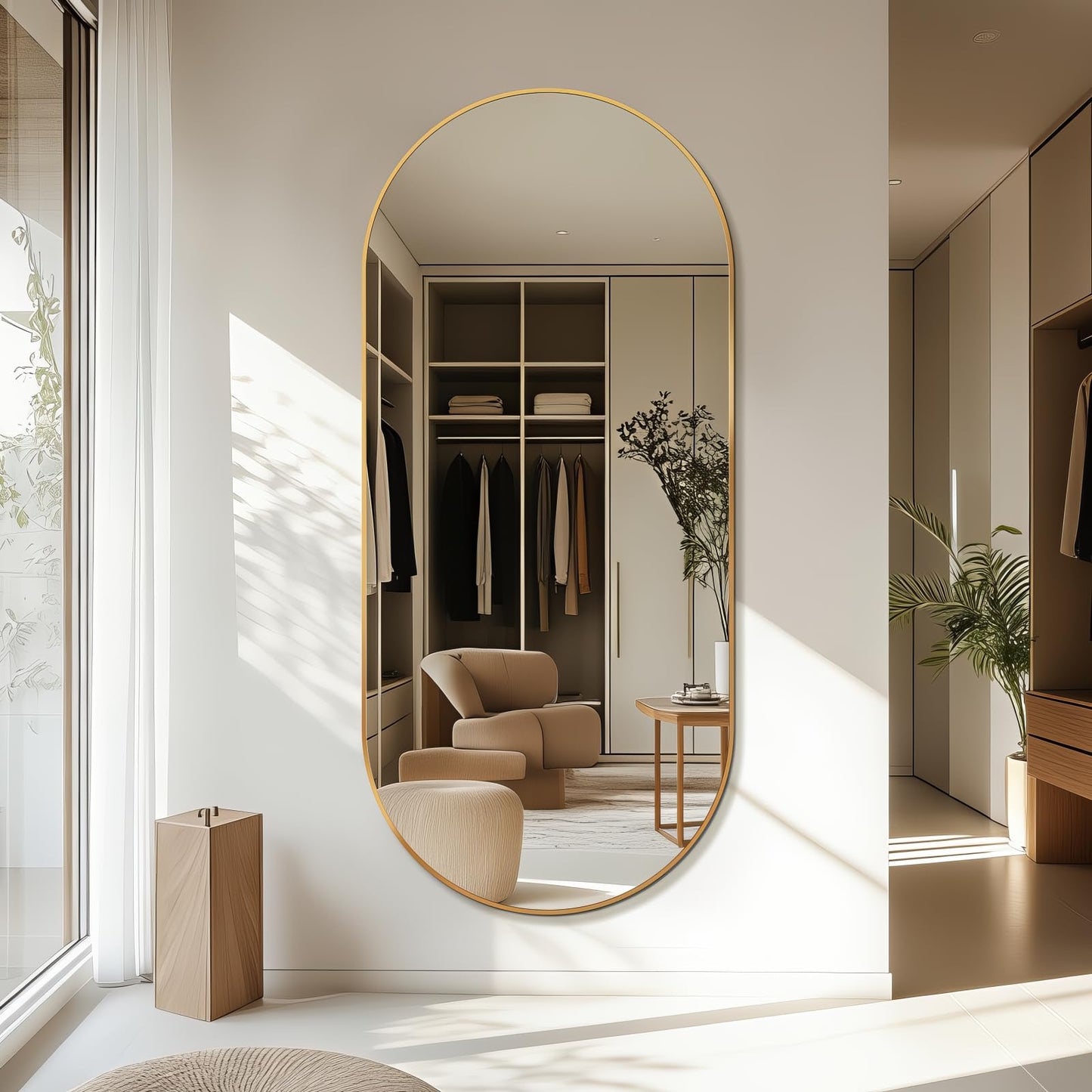 TheiaMo Oval Full Length Mirror, 71"×32" Wall-Mounted Floor Mirror with Metal Frame, Ultra-Clear Explosion-Proof Dressing Mirror, Simple and Classic Deco for Cloakroom/Bedroom/Living Room, Gold