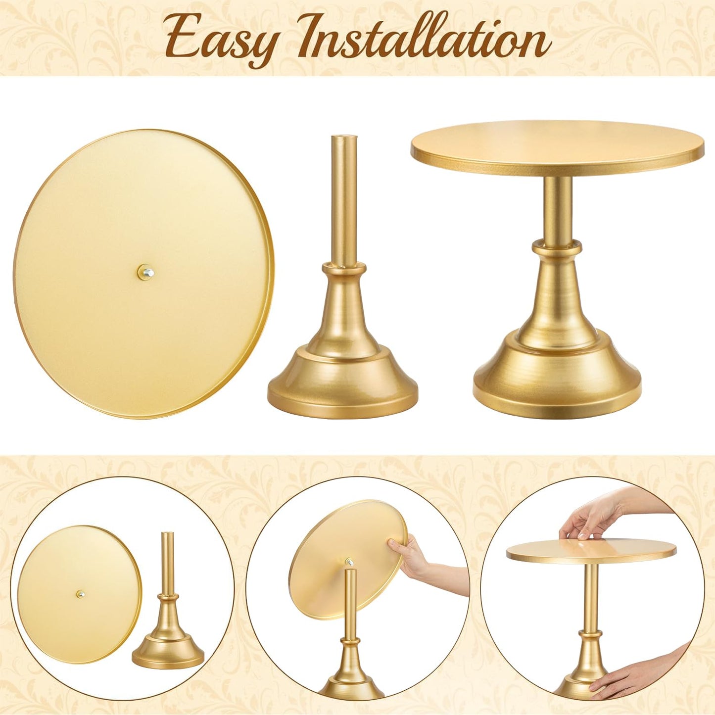 HBlife 3 PCS Gold Cake Stand Set (8"/10"/12" Plate) for 6-10 Inch Cakes, Dessert Table Display Set, Cupcake Stand for Party, Wedding, Birthday, Baby Shower, Anniversary (Metal)